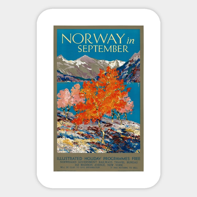 Vintage Travel Poster Norway in September Sticker by vintagetreasure